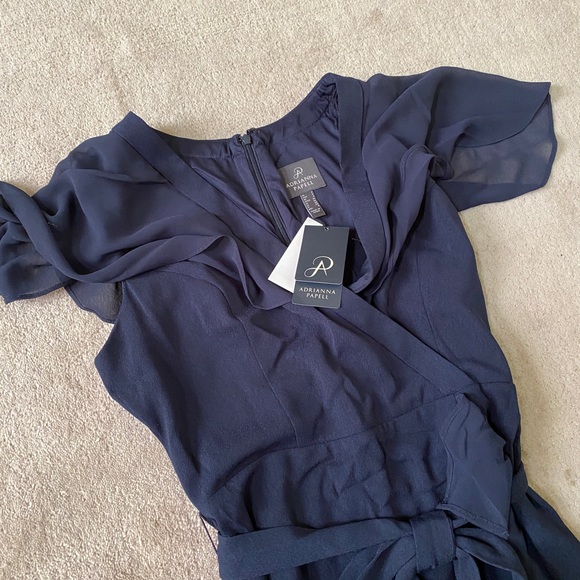 ADRIANA PAPELL Navy Crepe & Chiffon Midi Dress - Picture 7 of 7